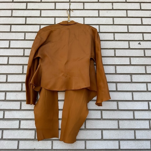 Jackie Rogers Copper Rust Silk Blouse Jacket Tie Front Waist Flare Sleeve 80s 90 - Picture 10 of 10